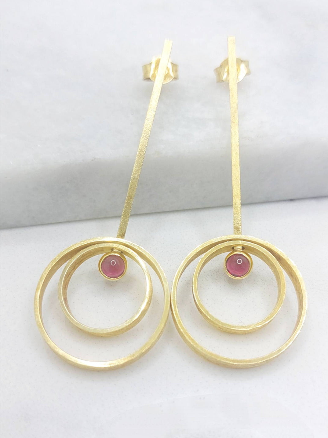 Double Circle Earrings - Garnet