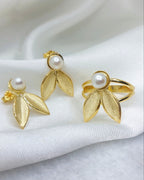 14k Gold Olive Leaf Earrings with Pearl
