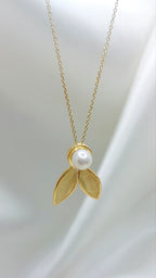 Gold Olive Leaf Necklace with Pearls