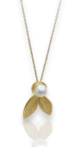 Gold Olive Leaf Necklace with Pearls