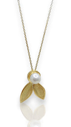Gold Olive Leaf Necklace with Pearls