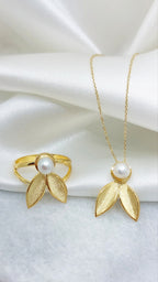 Gold Olive Leaf Necklace with Pearls