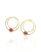 Pink Tourmaline Circle Earrings