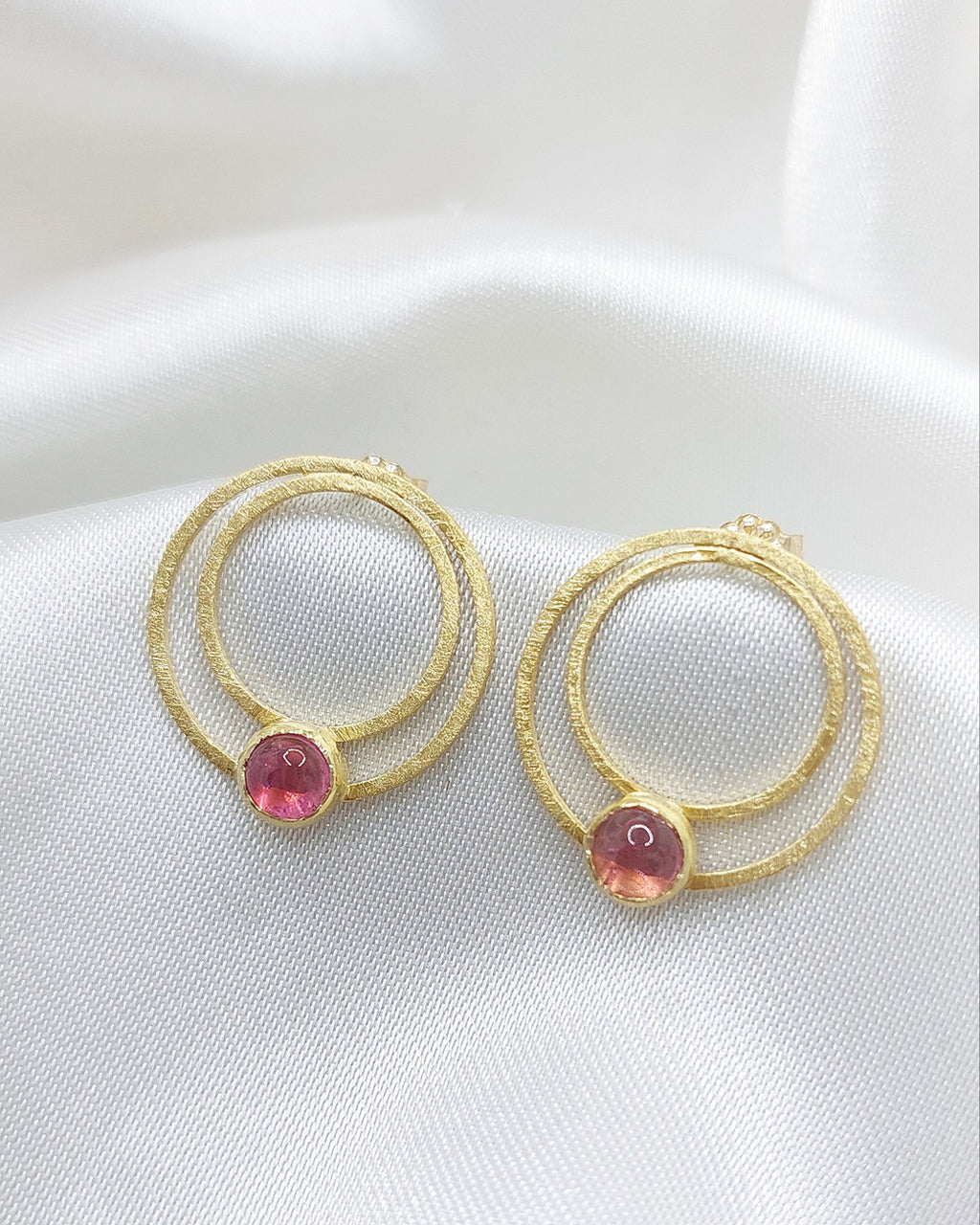 Pink Tourmaline Circle Earrings