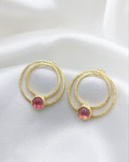 Pink Tourmaline Circle Earrings