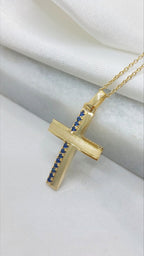 Solid Gold cross with Sapphires