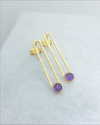 14K Gold "Linear Frame" Earrings with Amethyst