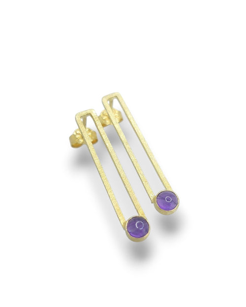 14K Gold "Linear Frame" Earrings with Amethyst