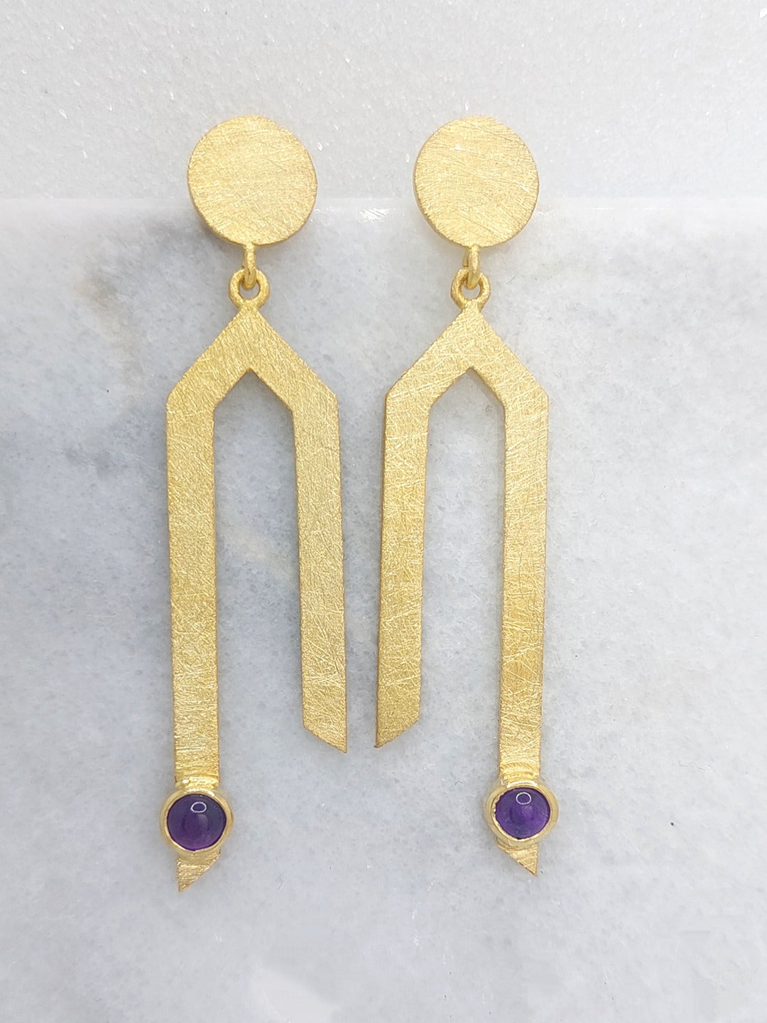 Line Drop Earrings - Amethyst