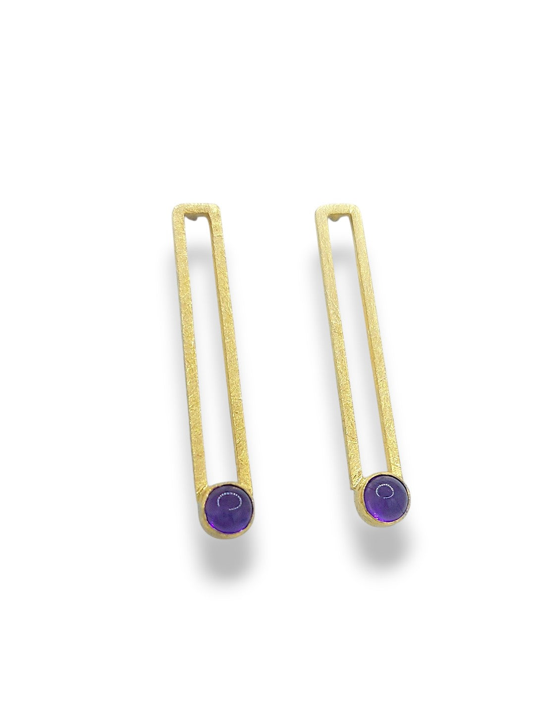 14K Gold "Linear Frame" Earrings with Amethyst
