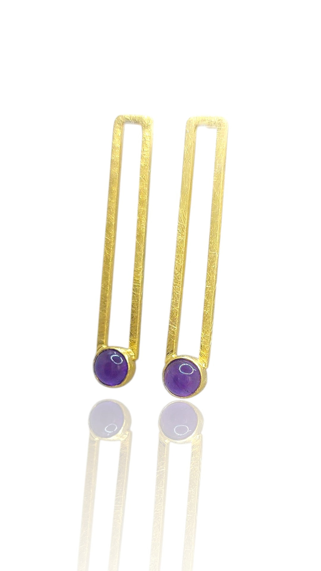14K Gold "Linear Frame" Earrings with Amethyst