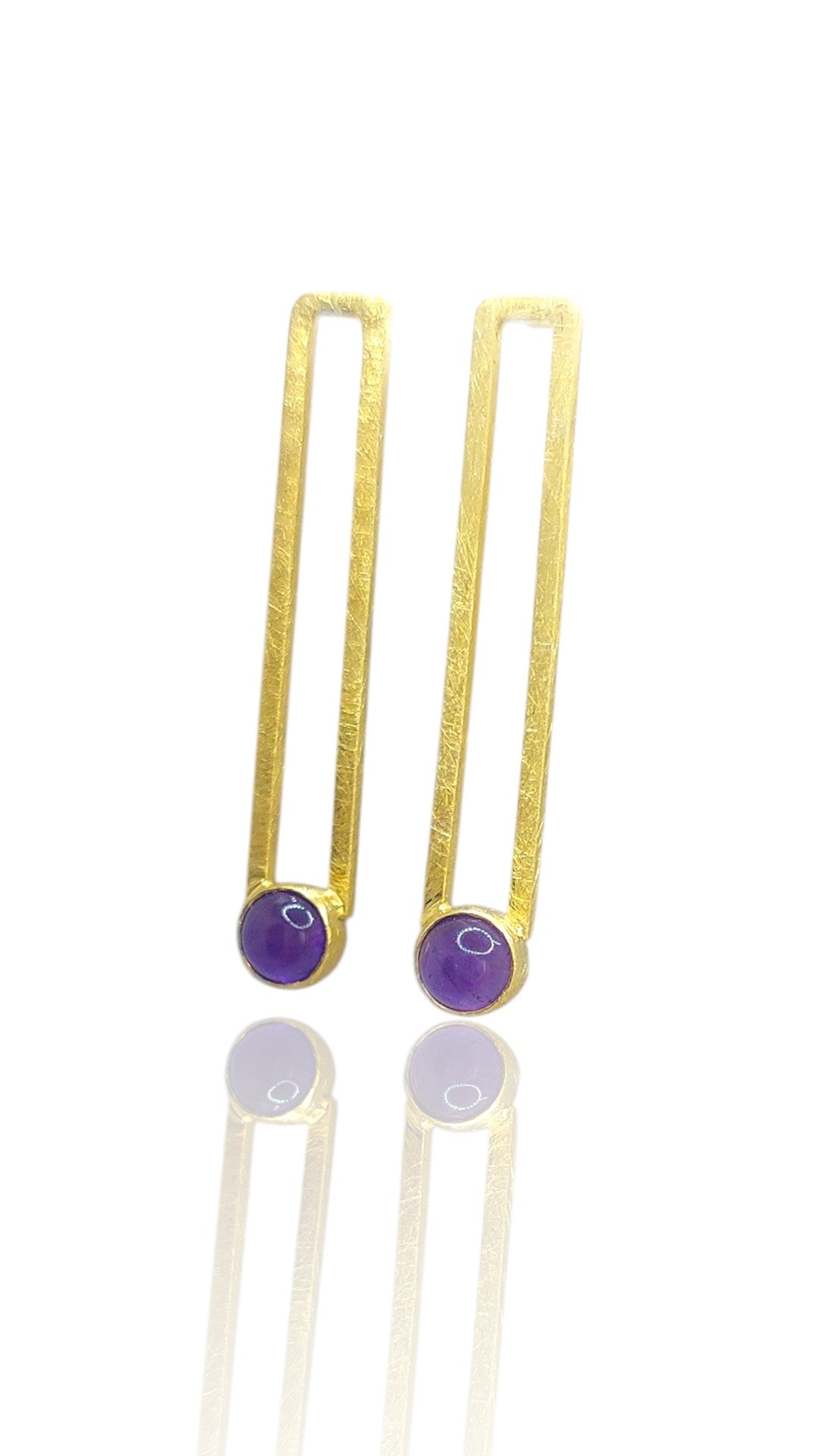14K Gold "Linear Frame" Earrings with Amethyst