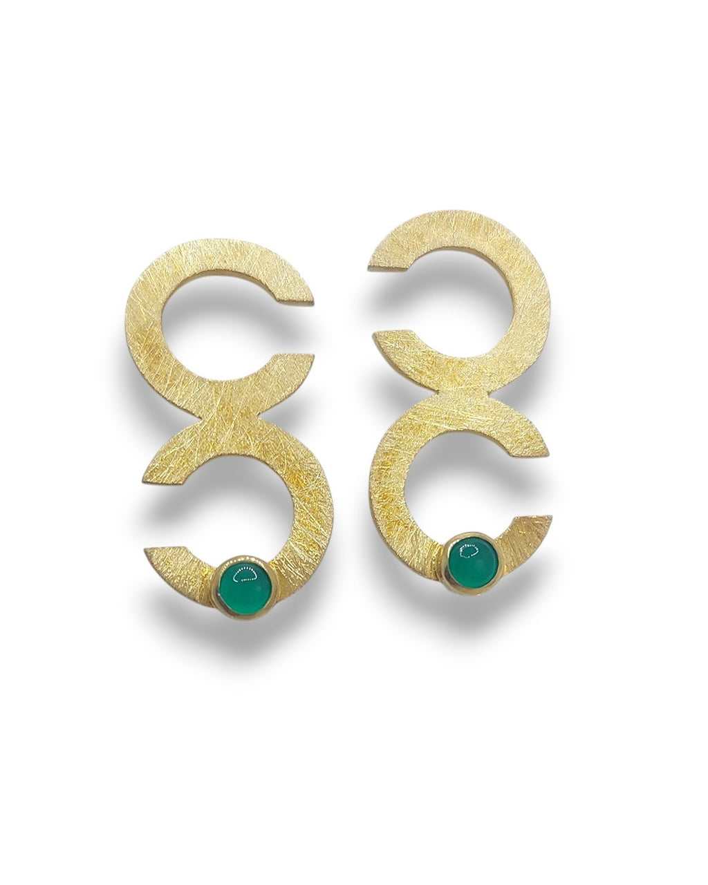 Double Geometric Earring with Green Agate