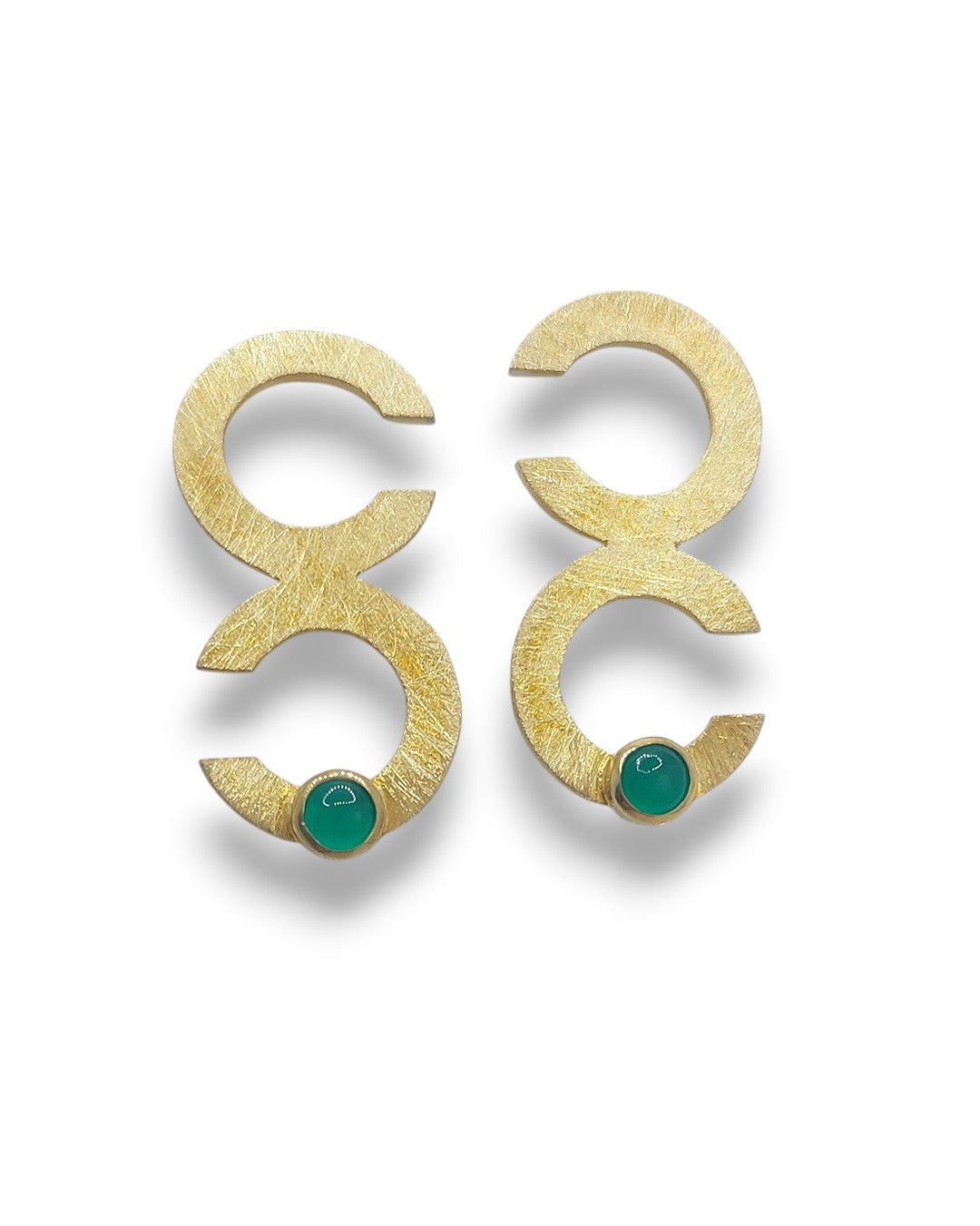 Double Geometric Earring with Green Agate