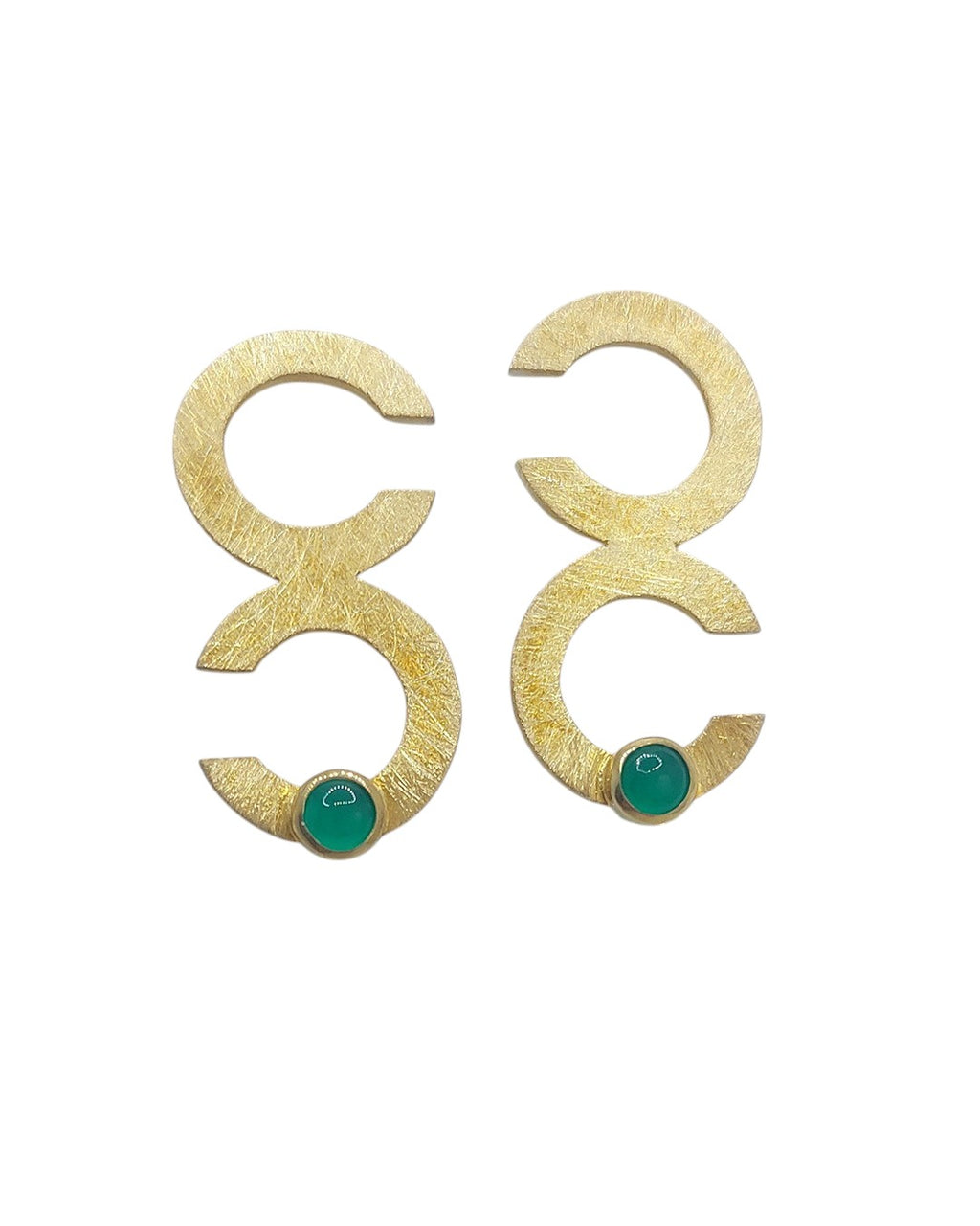 Double Geometric Earring with Green Agate