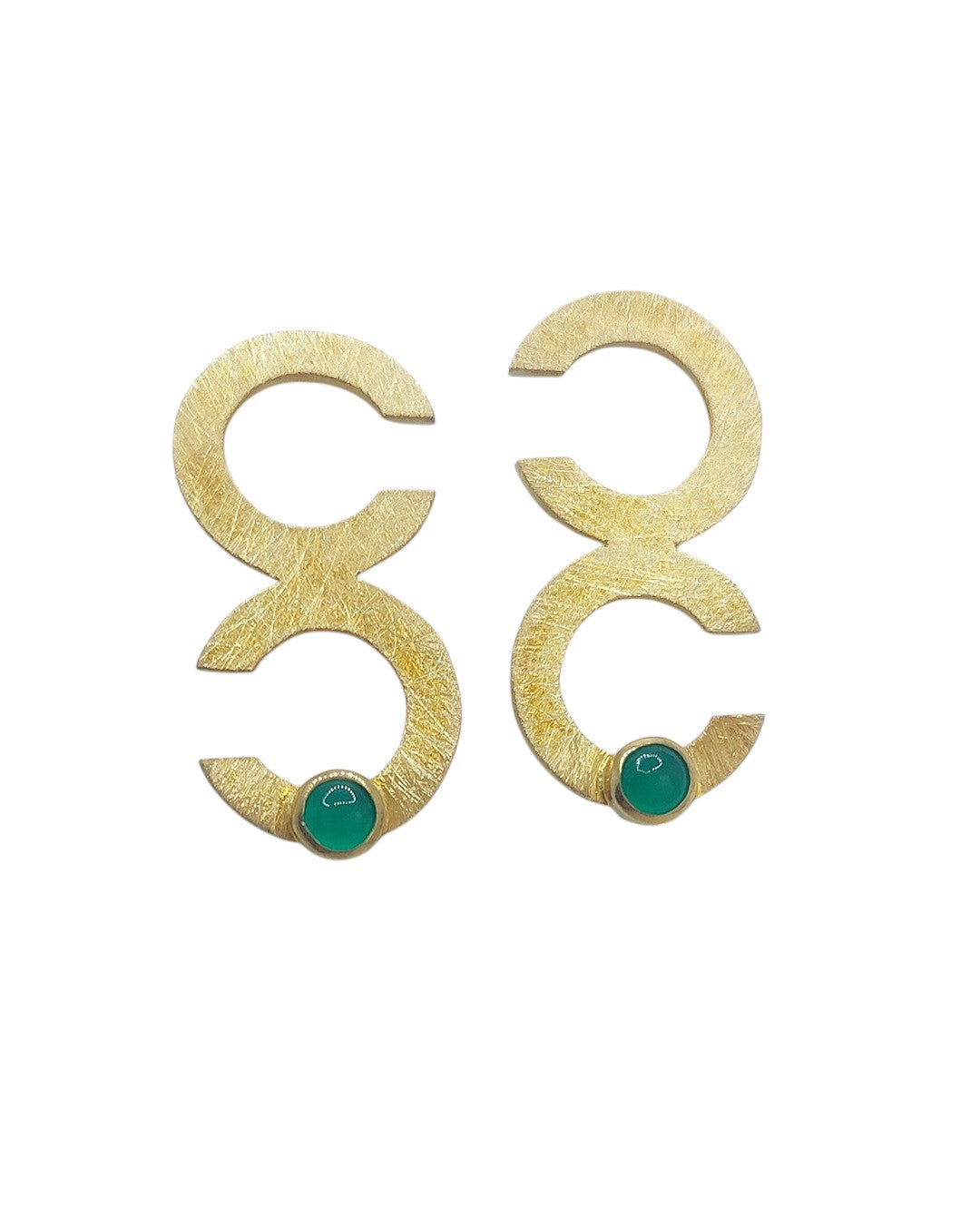Double Geometric Earring with Green Agate