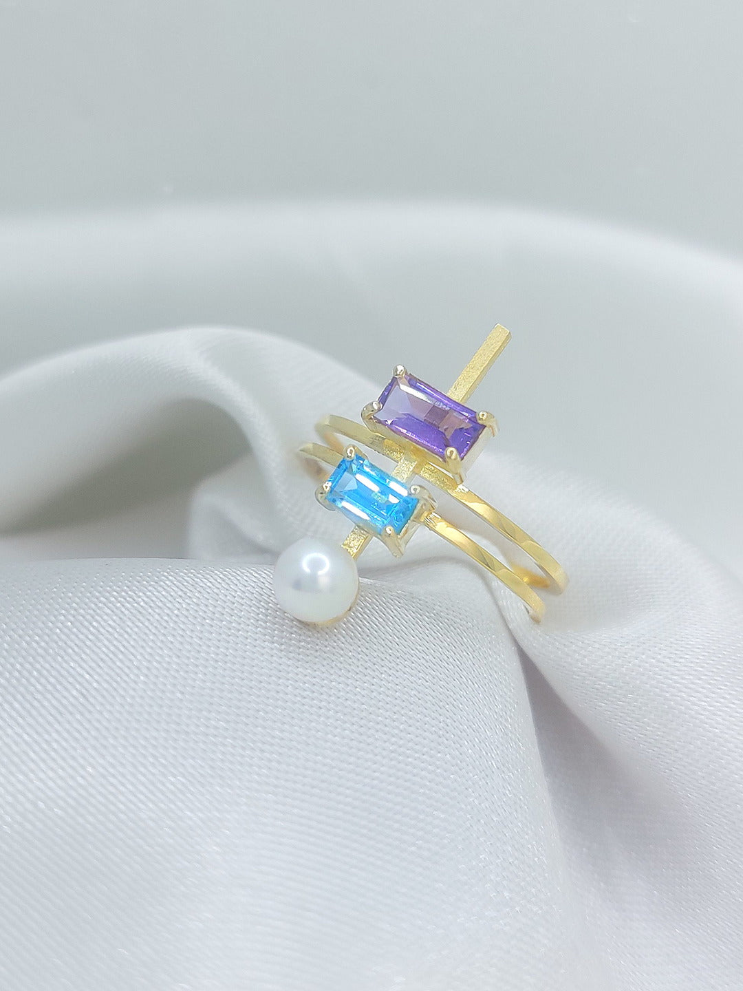 IRIS 14k Gold Amethyst, Topaz & Pearl Earrings