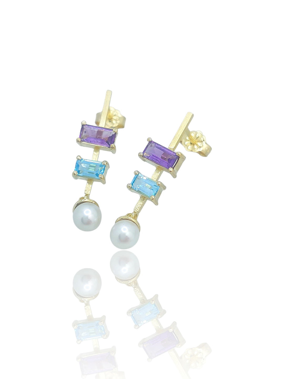 IRIS 14k Gold Amethyst, Topaz & Pearl Earrings