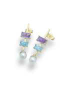 IRIS 14k Gold Amethyst, Topaz & Pearl Earrings