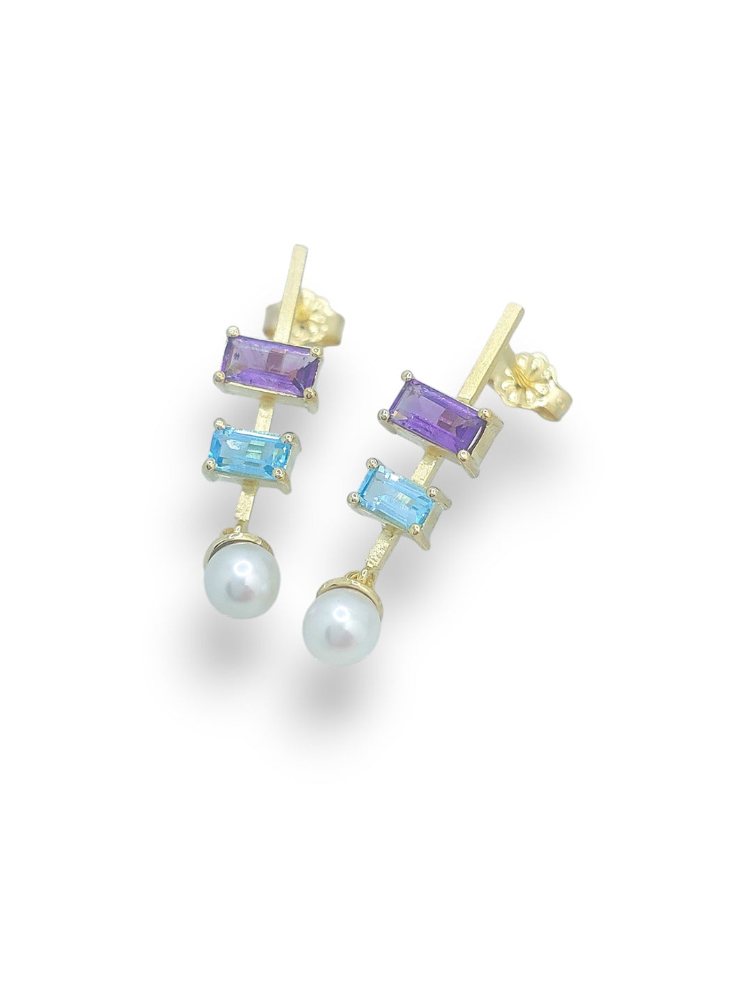 IRIS 14k Gold Amethyst, Topaz & Pearl Earrings