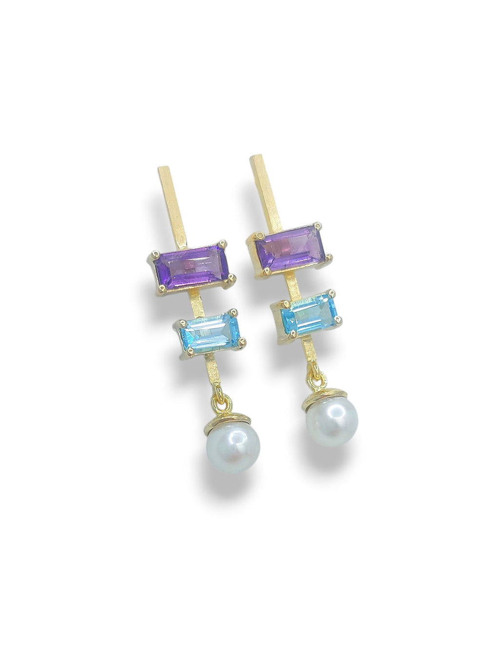 IRIS 14k Gold Amethyst, Topaz & Pearl Earrings