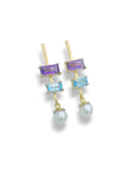 IRIS 14k Gold Amethyst, Topaz & Pearl Earrings