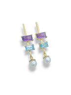 IRIS 14k Gold Amethyst, Topaz & Pearl Earrings