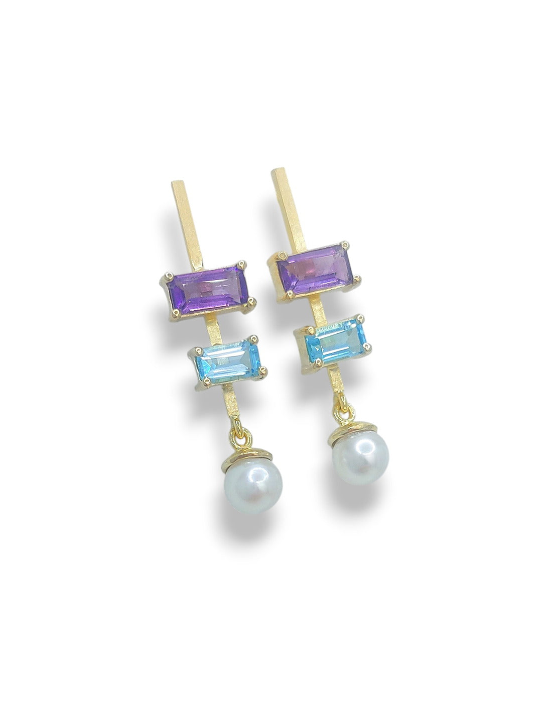 IRIS 14k Gold Amethyst, Topaz & Pearl Earrings