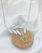 Handmade Silver Olive Leaf Necklace with Peridot