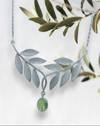 Handmade Silver Olive Leaf Necklace with Peridot