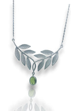 Handmade Silver Olive Leaf Necklace with Peridot