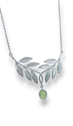 Handmade Silver Olive Leaf Necklace with Peridot